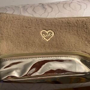 JUICY COUTURE - Brown/Tan Fuzzy Plush Faux Fur - Makeup Bag/Pouch